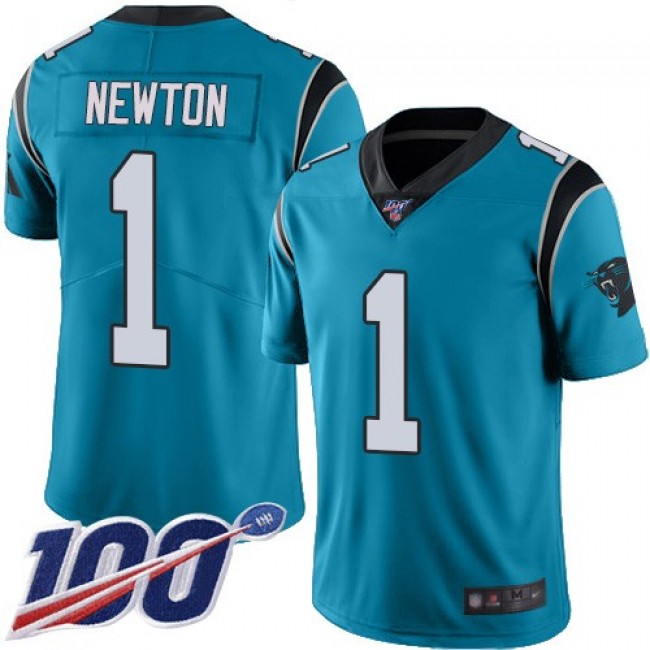 Nike Panthers #1 Cam Newton Blue Men's Stitched NFL Limited Rush 100th Season Jersey