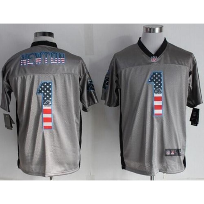 Nike Panthers #1 Cam Newton Grey Men's Stitched NFL Elite USA Flag Fashion Jersey