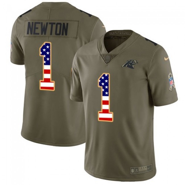 Nike Panthers #1 Cam Newton Olive/USA Flag Men's Stitched NFL Limited 2017 Salute To Service Jersey