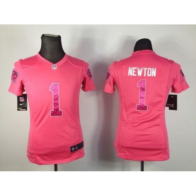 Women's Panthers #1 Cam Newton Pink Sweetheart Stitched NFL Elite Jersey