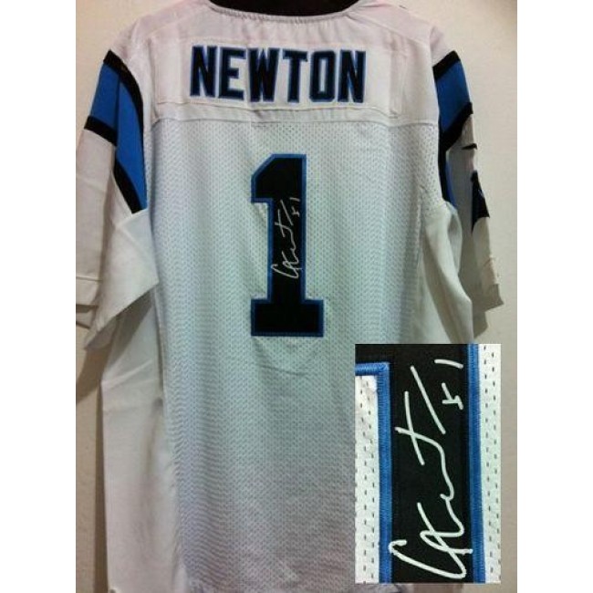 Nike Panthers #1 Cam Newton White Men's Stitched NFL Elite Autographed Jersey