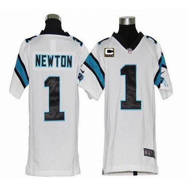 Carolina Panthers #1 Cam Newton White With C Patch Youth Stitched NFL Elite Jersey