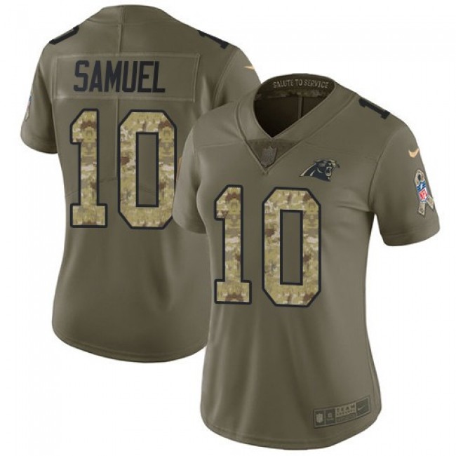 Women's Panthers #10 Curtis Samuel Olive Camo Stitched NFL Limited 2017 Salute to Service Jersey