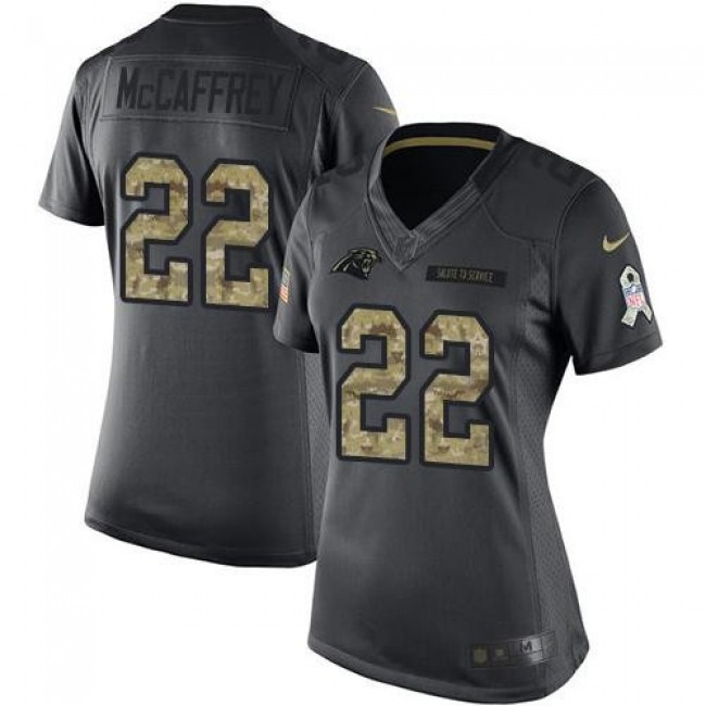 Women's Panthers #22 Christian McCaffrey Black Stitched NFL Limited 2016 Salute to Service Jersey