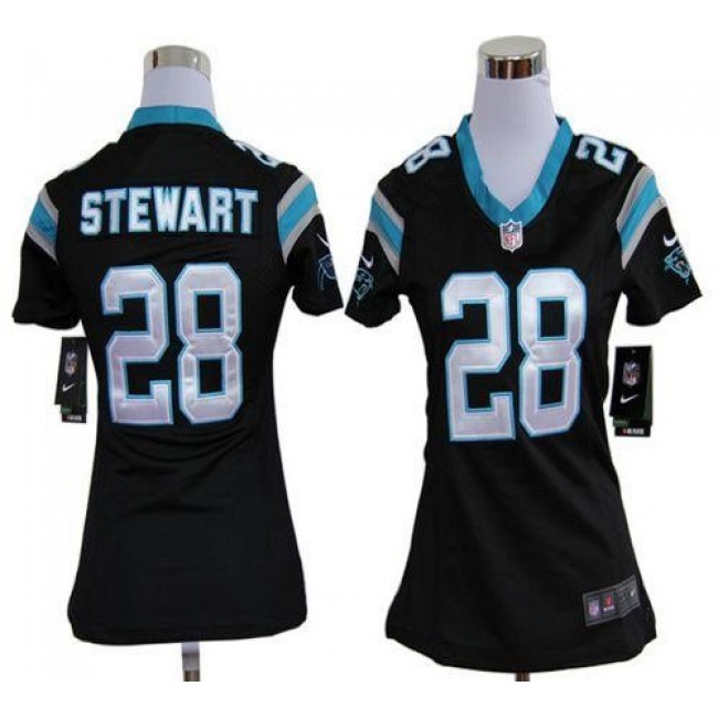 Women's Panthers #28 Jonathan Stewart Black Team Color Stitched NFL Elite Jersey