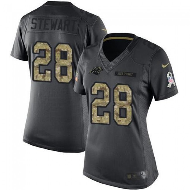 Women's Panthers #28 Jonathan Stewart Black Stitched NFL Limited 2016 Salute to Service Jersey