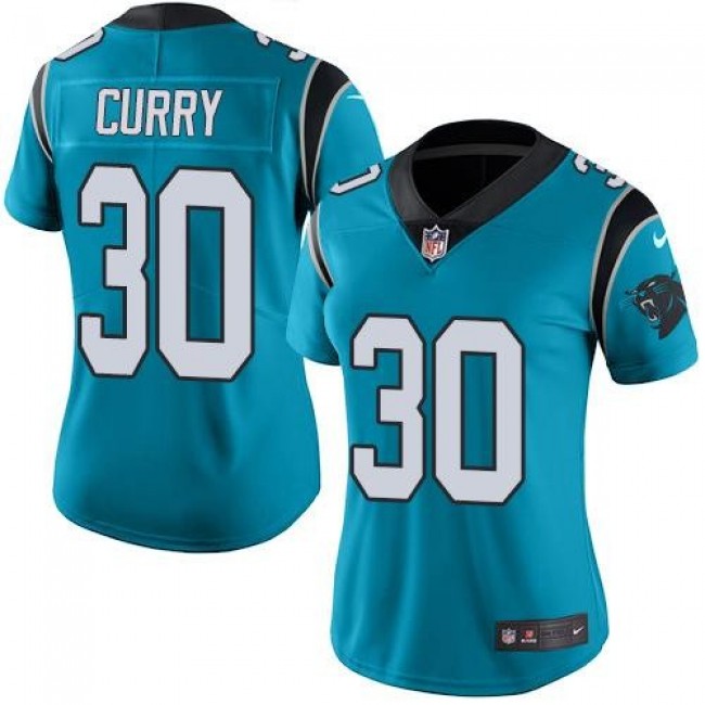 Women's Panthers #30 Stephen Curry Blue Stitched NFL Limited Rush Jersey