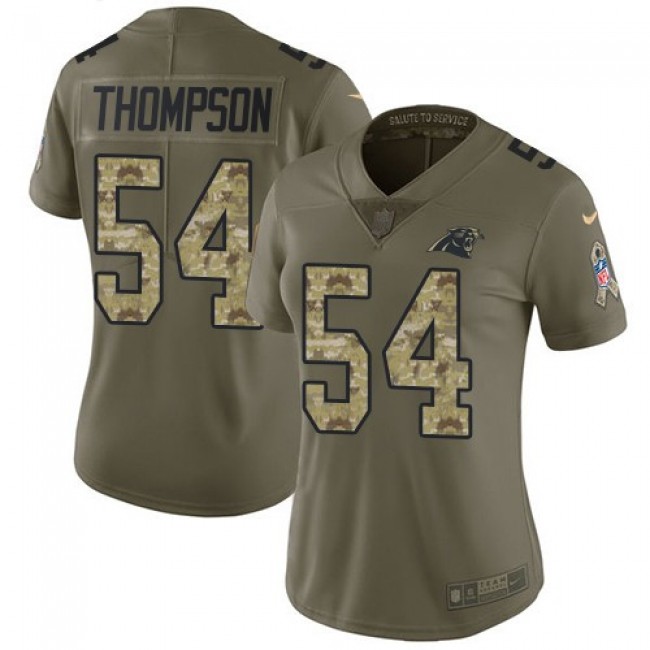 Women's Panthers #54 Shaq Thompson Olive Camo Stitched NFL Limited 2017 Salute to Service Jersey