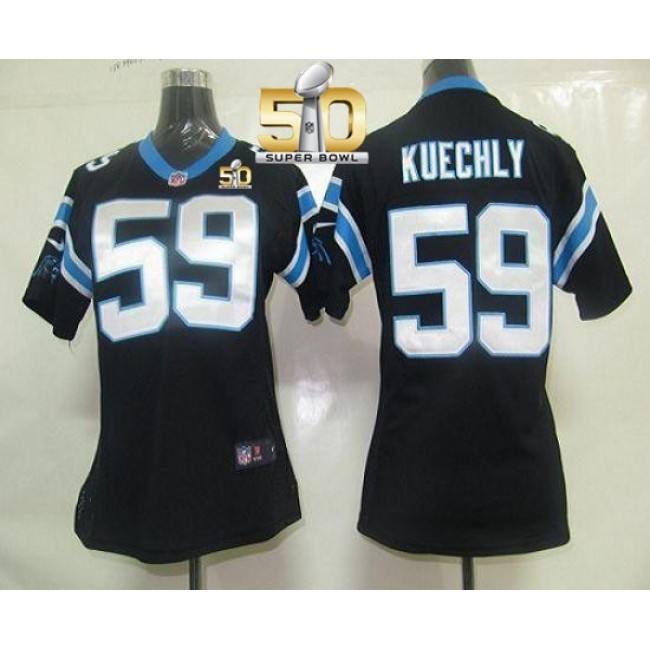 Women's Panthers #59 Luke Kuechly Black Team Color Super Bowl 50 Stitched NFL Elite Jersey