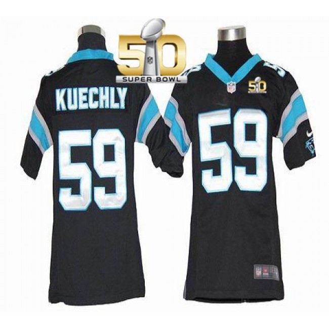 Carolina Panthers #59 Luke Kuechly Black Team Color Super Bowl 50 Youth Stitched NFL Elite Jersey