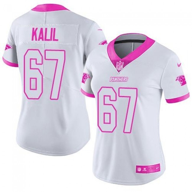 Women's Panthers #67 Ryan Kalil White Pink Stitched NFL Limited Rush Jersey