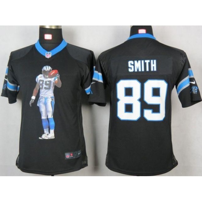 Carolina Panthers #89 Steve Smith Black Team Color Youth Portrait Fashion NFL Game Jersey
