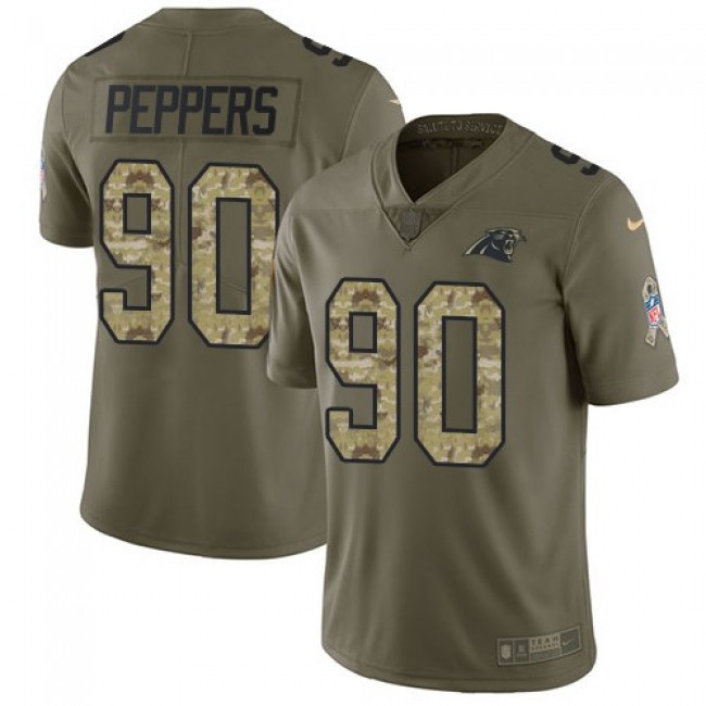 Carolina Panthers #90 Julius Peppers Olive-Camo Youth Stitched NFL Limited 2017 Salute to Service Jersey