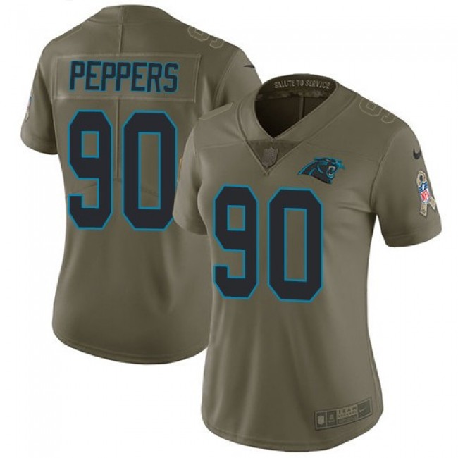 Women's Panthers #90 Julius Peppers Olive Stitched NFL Limited 2017 Salute to Service Jersey