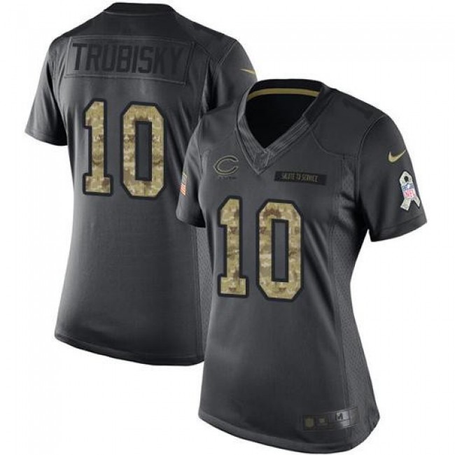 Women's Bears #10 Mitchell Trubisky Black Stitched NFL Limited 2016 Salute to Service Jersey
