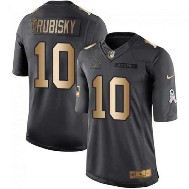 Chicago Bears #10 Mitchell Trubisky Black Youth Stitched NFL Limited Gold Salute to Service Jersey