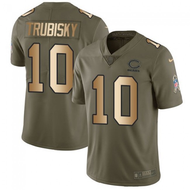 Chicago Bears #10 Mitchell Trubisky Olive-Gold Youth Stitched NFL Limited 2017 Salute to Service Jersey