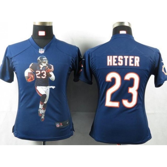 Women's Bears #23 Devin Hester Navy Blue Team Color Portrait NFL Game Jersey