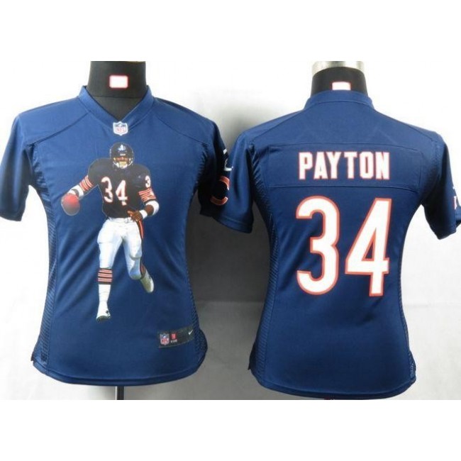 Women's Bears #34 Walter Payton Navy Blue Team Color Portrait NFL Game Jersey