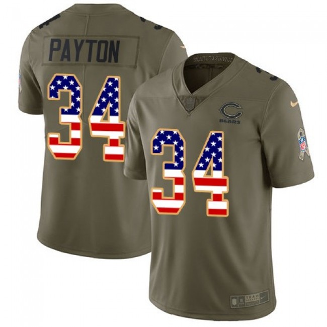 Chicago Bears #34 Walter Payton Olive-USA Flag Youth Stitched NFL Limited 2017 Salute to Service Jersey