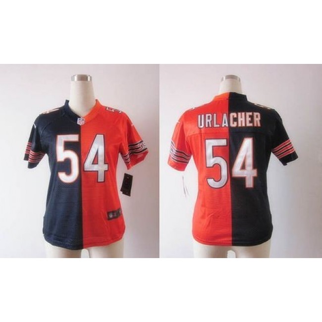 Women's Bears #54 Brian Urlacher Navy Blue Orange Stitched NFL Elite Split Jersey