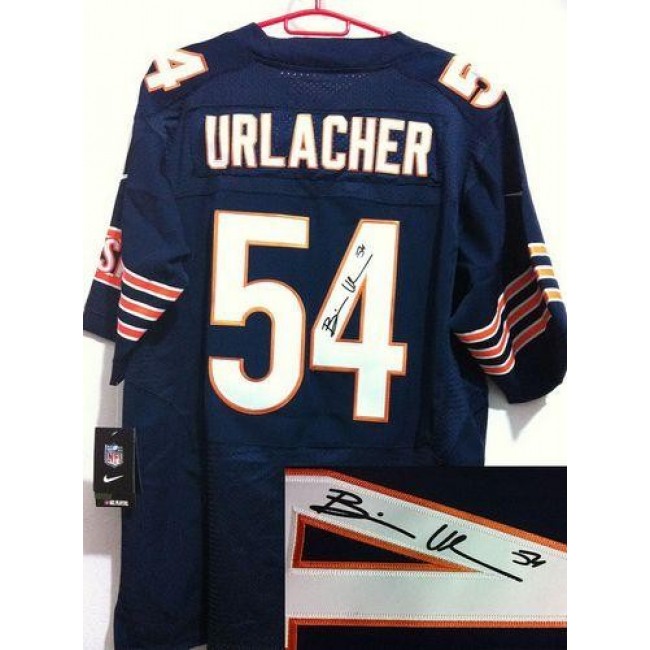 Nike Bears #54 Brian Urlacher Navy Blue Team Color Men's Stitched NFL Elite Autographed Jersey