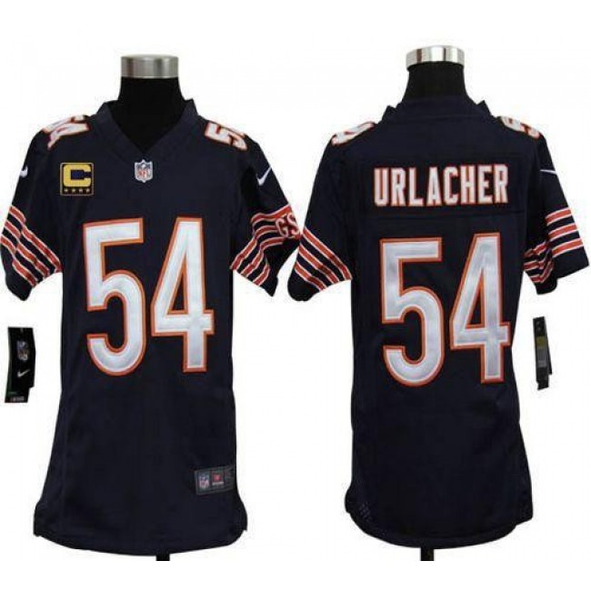 Chicago Bears #54 Brian Urlacher Navy Blue Team Color With C Patch Youth Stitched NFL Elite Jersey