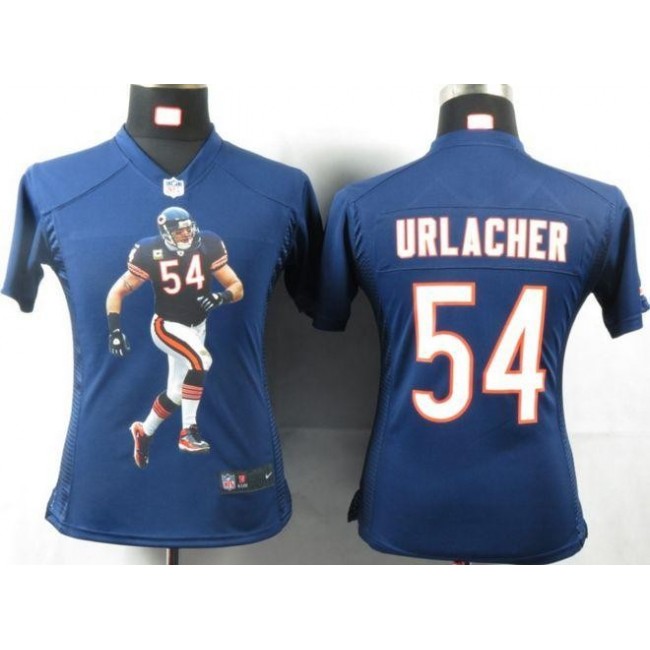 Women's Bears #54 Brian Urlacher Navy Blue Team Color Portrait NFL Game Jersey