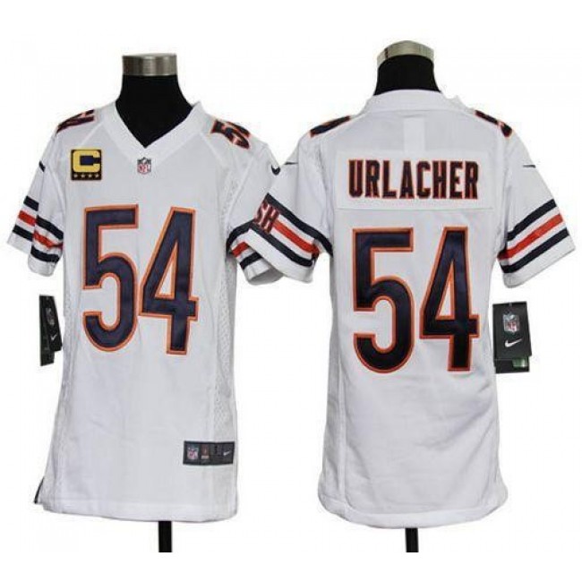 Chicago Bears #54 Brian Urlacher White With C Patch Youth Stitched NFL Elite Jersey