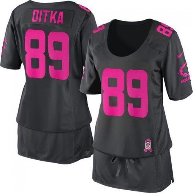 Women's Bears #89 Mike Ditka Dark Grey Breast Cancer Awareness Stitched NFL Elite Jersey