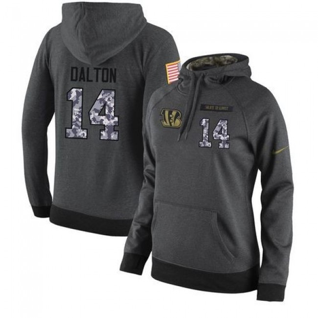 Women's NFL Cincinnati Bengals #14 Andy Dalton Stitched Black Anthracite Salute to Service Player Hoodie Jersey