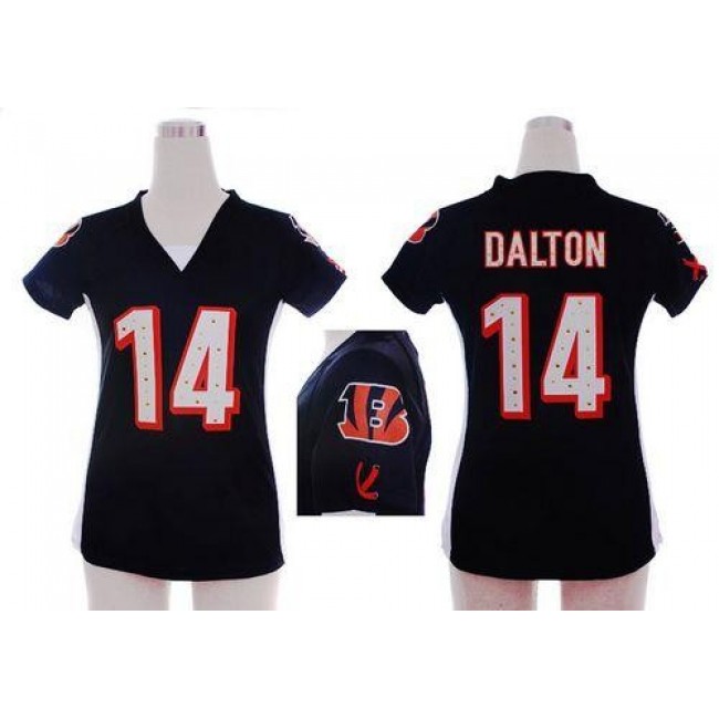 Women's Bengals #14 Andy Dalton Black Team Color Draft Him Name Number Top Stitched NFL Elite Jersey