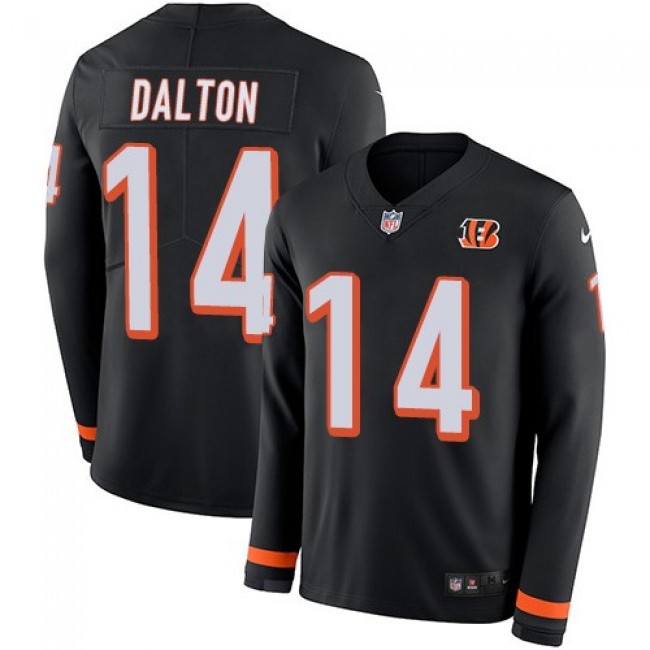 Nike Bengals #14 Andy Dalton Black Team Color Men's Stitched NFL Limited Therma Long Sleeve Jersey