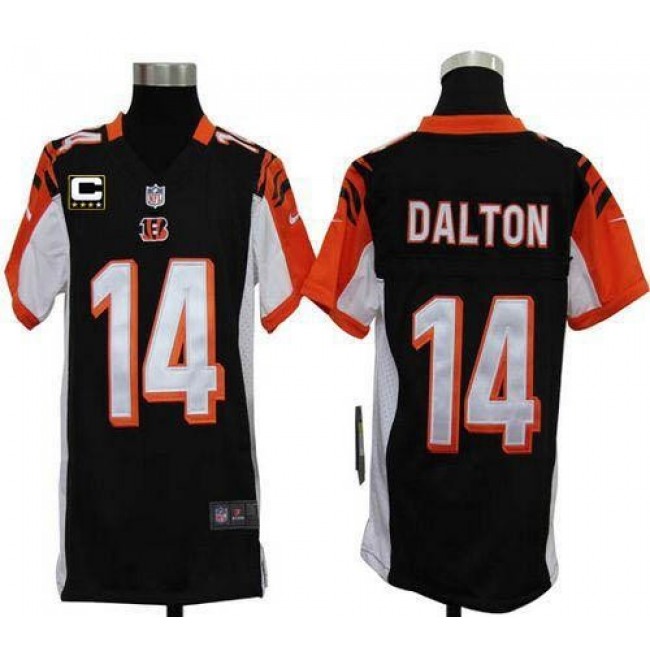 Cincinnati Bengals #14 Andy Dalton Black Team Color With C Patch Youth Stitched NFL Elite Jersey