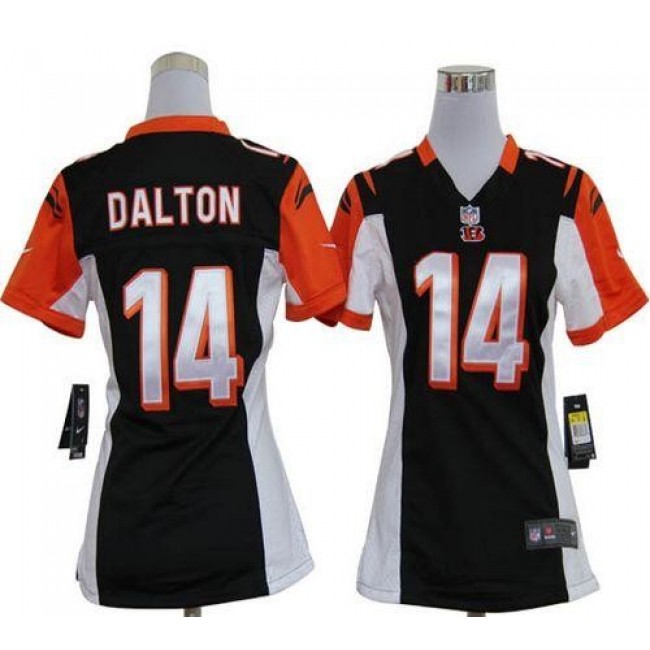 Women's Bengals #14 Andy Dalton Black Team Color Stitched NFL Elite Jersey