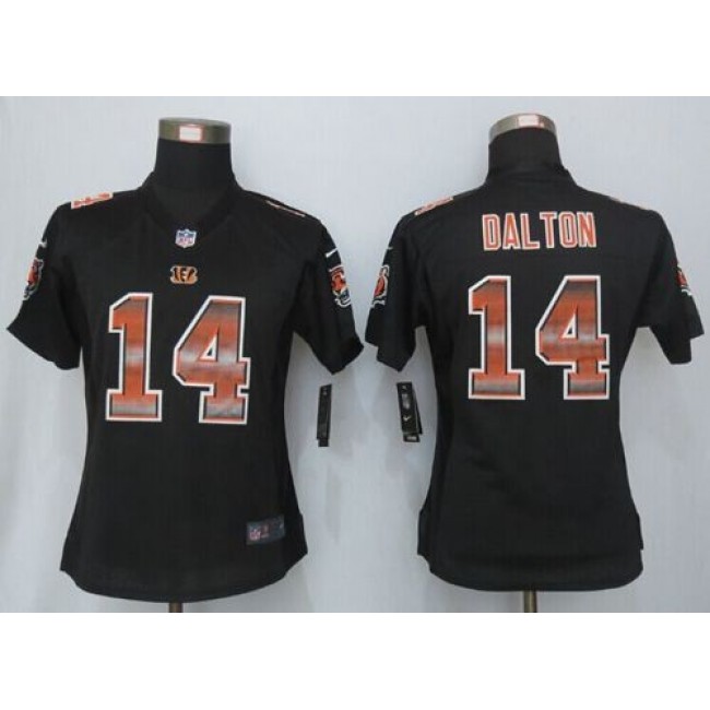 Women's Bengals #14 Andy Dalton Black Team Color Stitched NFL Elite Strobe Jersey