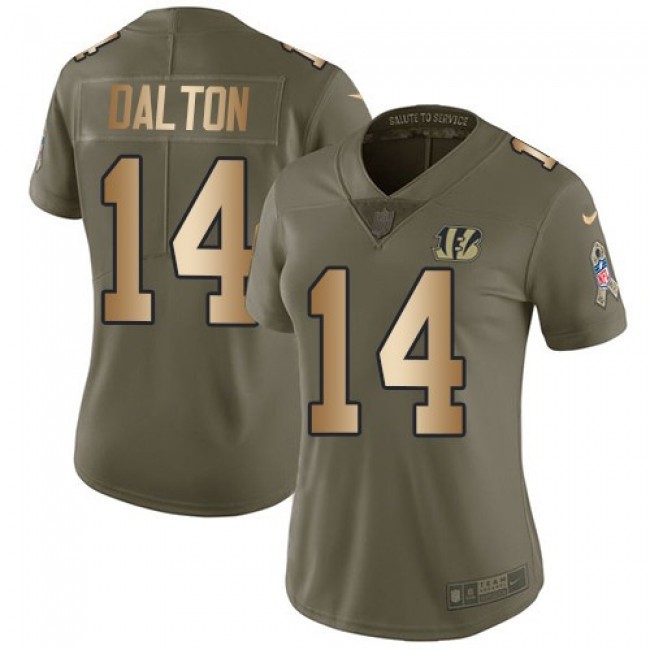 Women's Bengals #14 Andy Dalton Olive Gold Stitched NFL Limited 2017 Salute to Service Jersey