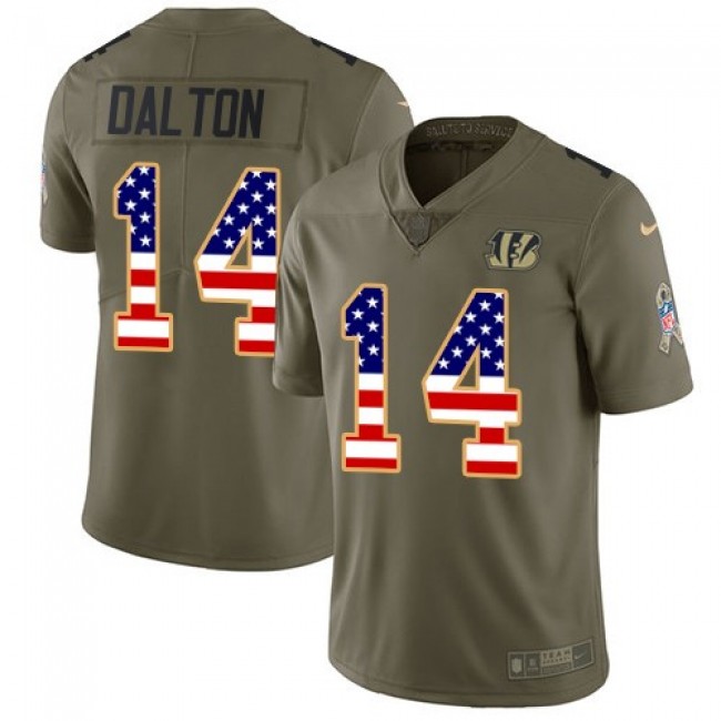 Cincinnati Bengals #14 Andy Dalton Olive-USA Flag Youth Stitched NFL Limited 2017 Salute to Service Jersey