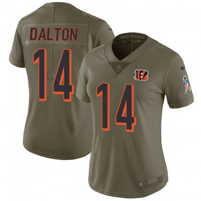 Women's Bengals #14 Andy Dalton Olive Stitched NFL Limited 2017 Salute to Service Jersey