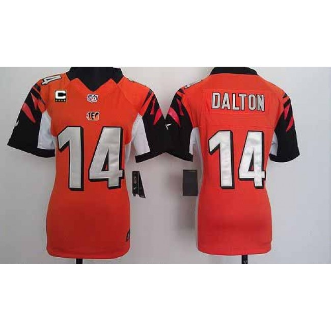 Women's Bengals #14 Andy Dalton Orange Alternate With C Patch Stitched NFL Elite Jersey