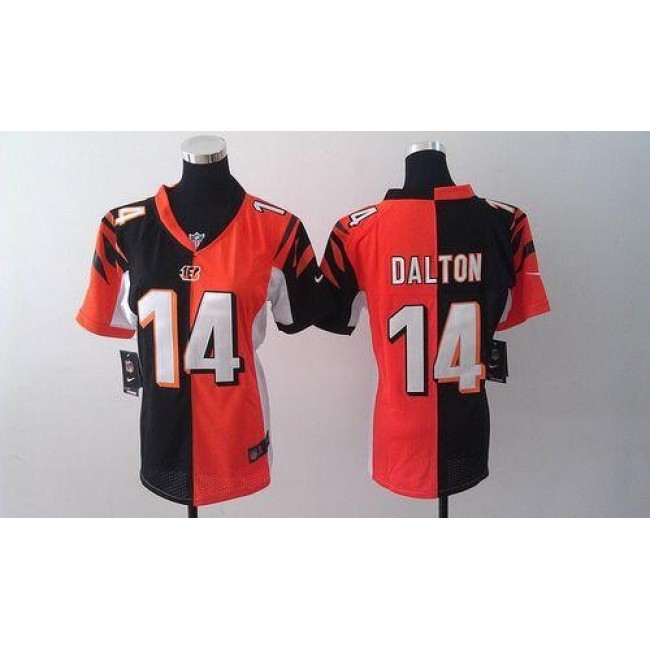 Women's Bengals #14 Andy Dalton Orange Black Stitched NFL Elite Split Jersey