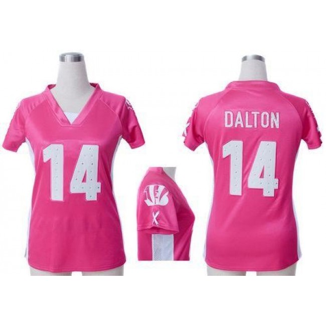 Women's Bengals #14 Andy Dalton Pink Draft Him Name Number Top Stitched NFL Elite Jersey