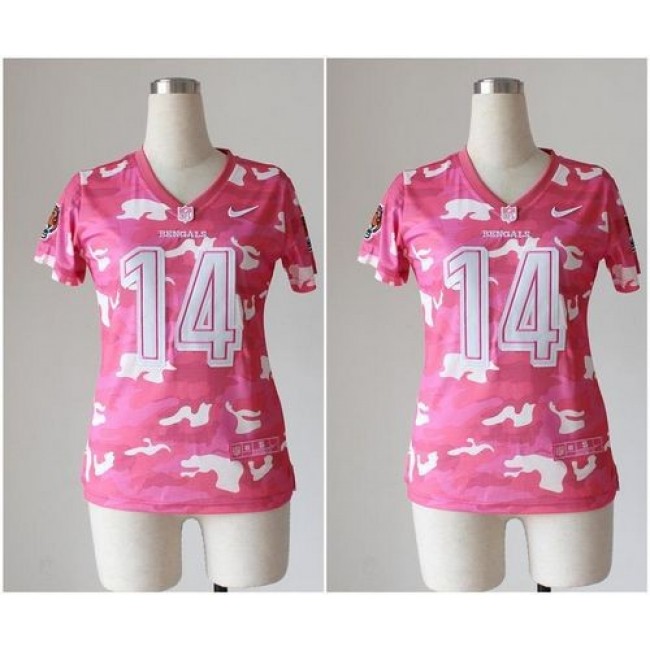 Women's Bengals #14 Andy Dalton Pink Stitched NFL Elite Camo Jersey