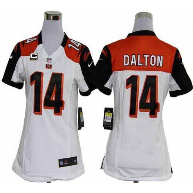 Women's Bengals #14 Andy Dalton White With C Patch Stitched NFL Elite Jersey