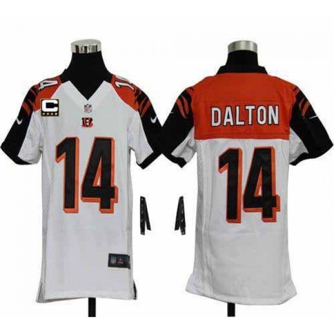 Cincinnati Bengals #14 Andy Dalton White With C Patch Youth Stitched NFL Elite Jersey