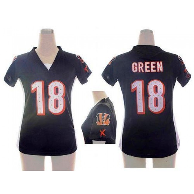 Women's Bengals #18 AJ Green Black Team Color Draft Him Name Number Top Stitched NFL Elite Jersey