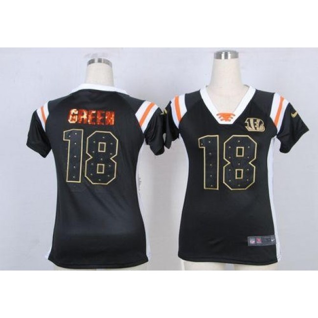 Women's Bengals #18 AJ Green Black Team Color Stitched NFL Elite Draft Him Shimmer Jersey