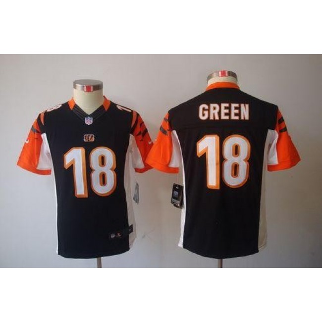 Cincinnati Bengals #18 A.J. Green Black Team Color Youth Stitched NFL Limited Jersey