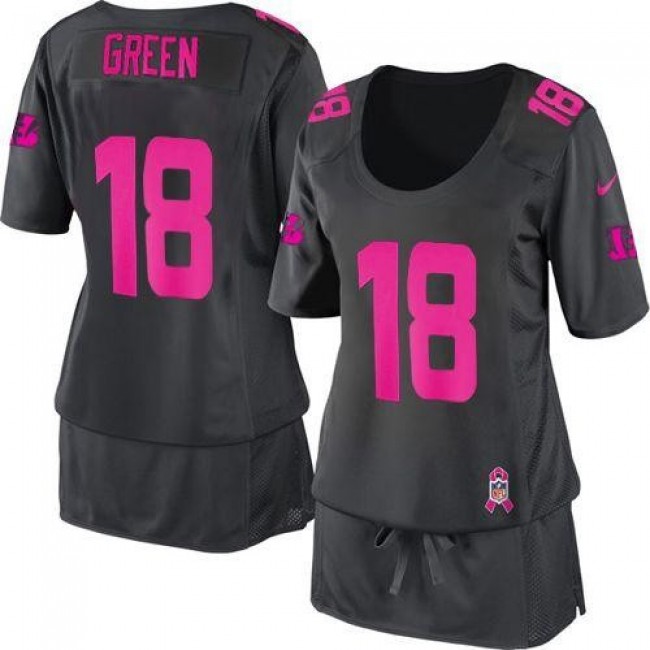 Women's Bengals #18 AJ Green Dark Grey Breast Cancer Awareness Stitched NFL Elite Jersey