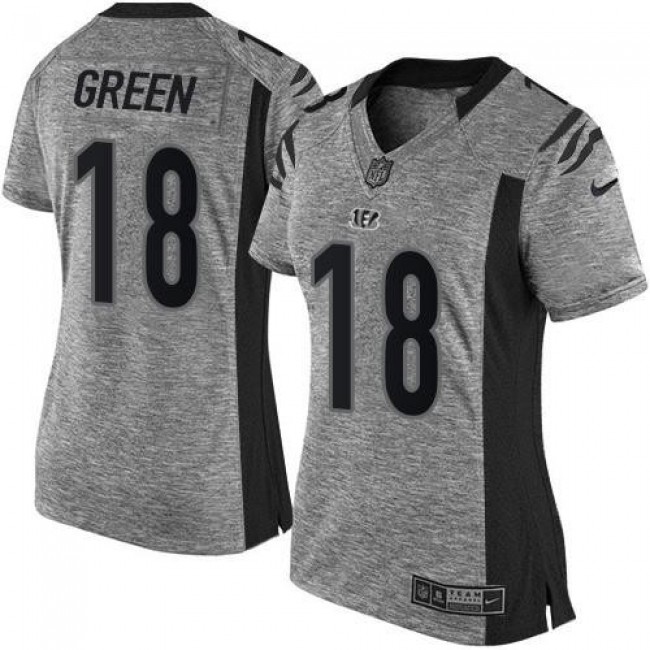 Women's Bengals #18 AJ Green Gray Stitched NFL Limited Gridiron Gray Jersey
